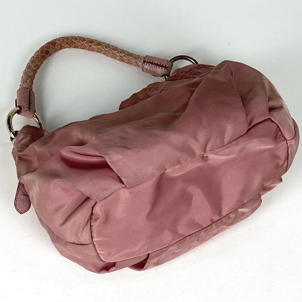 Prada Pink Hobo Handbag Logo Bag Shoulder Tessuto